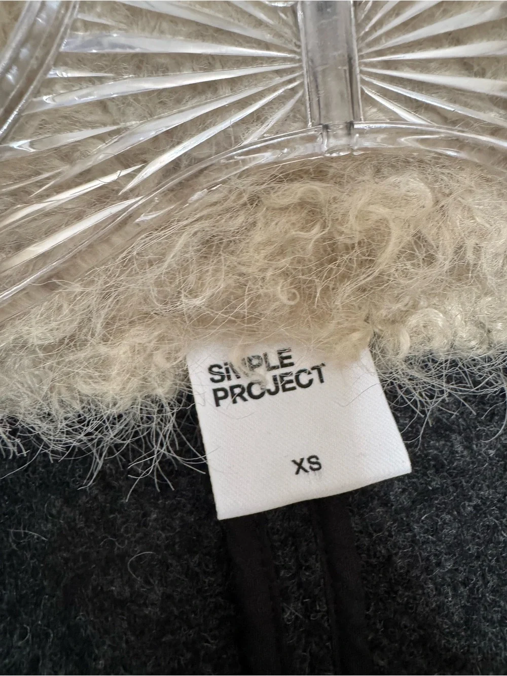 Simple Project 100% Wool Charcoal Coat Cream Shearling Collar XS